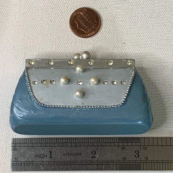 AVON Collectibles All Dressed Up Blue Pearl Purse Clutch Bag Fashion Figurine - Picture 12 of 14